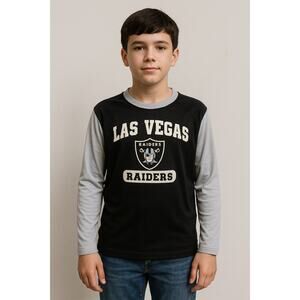 NFL Team Apparel Las Vegas Raiders Long Sleeve Shirt Youth L 10/12 Black Gray